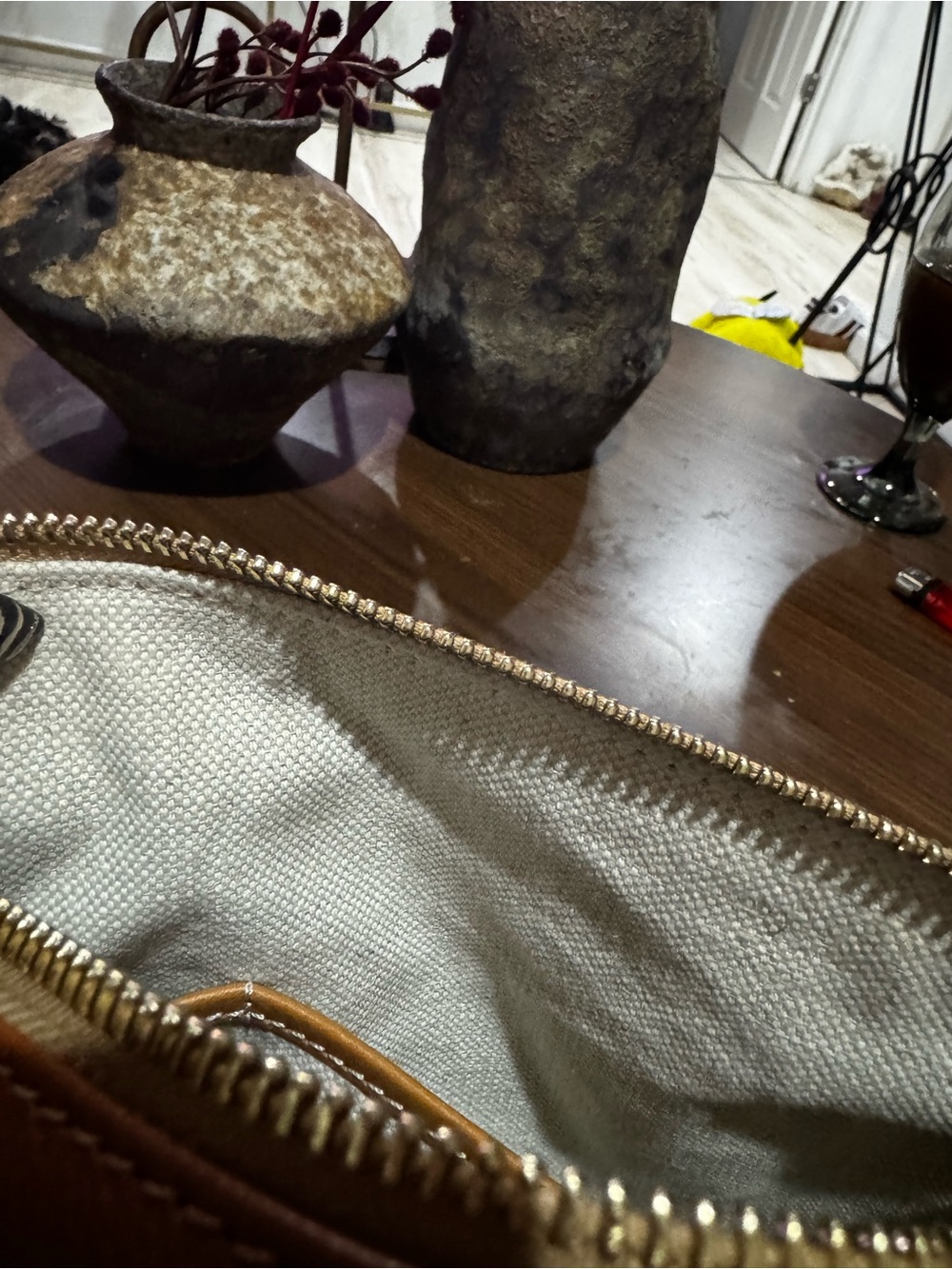 Dooney & Bourke Brown Leather Satchel with Cherry Charm - Picture 5 of 8